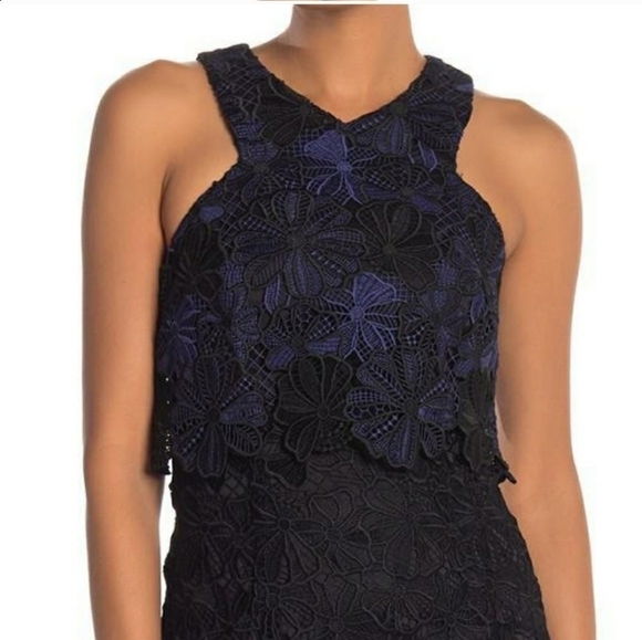 Trina Turk Miranda Blue Black Guipure Lace Sheath Cocktail Dress Size 2 New - Picture 12 of 14